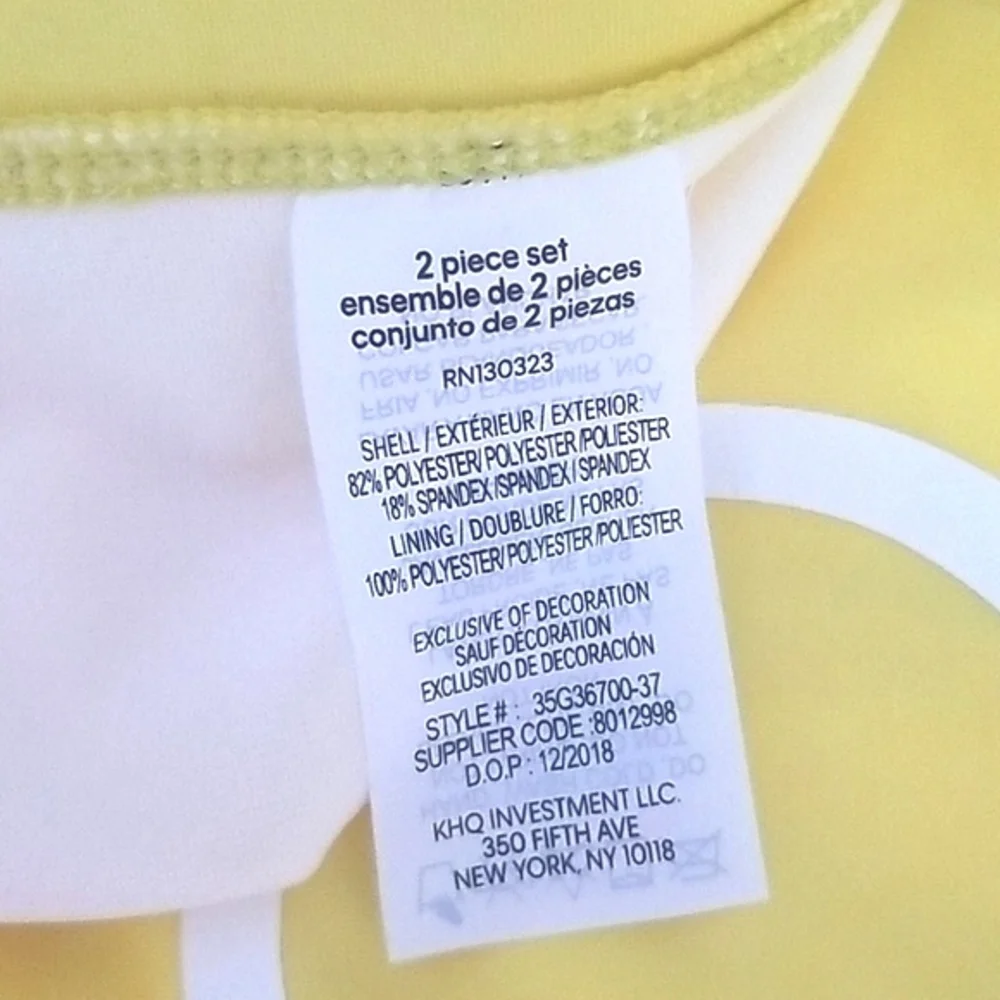 Calvin Klein Girls Swimsuit 2 Piece Bikini Yellow Size 8 - 10